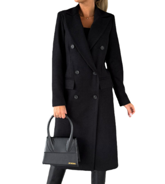 Women’s Double-Breasted Long Wool Blend Coat