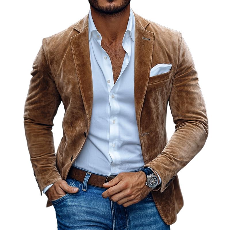Men’s Suede Blazer Jacket – Soft Textured Casual Sport Coat in Camel Brown