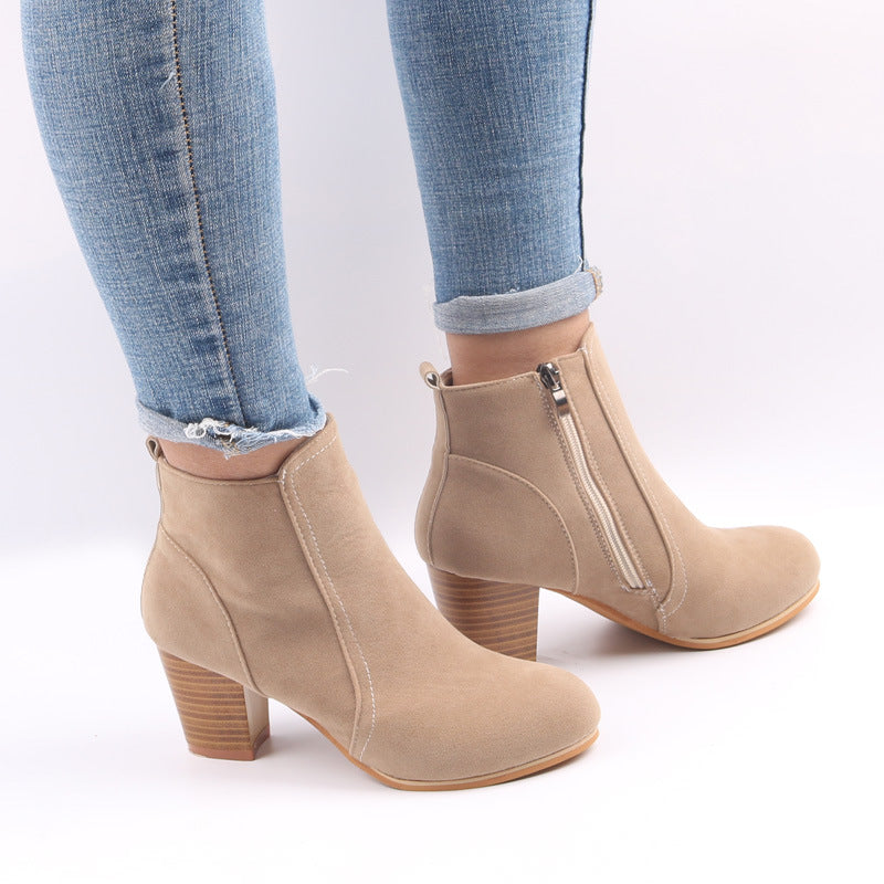 Women’s Ankle Boots – Faux Suede Block Heel