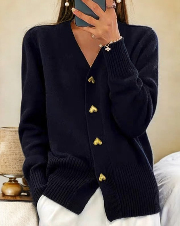 Women’s Heart Button Knit Cardigan – Soft Cozy Sweater