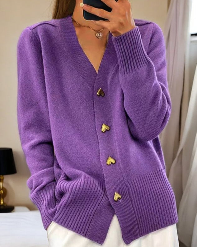 Women’s Heart Button Knit Cardigan – Soft Cozy Sweater