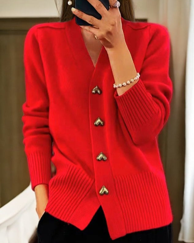 Women’s Heart Button Knit Cardigan – Soft Cozy Sweater
