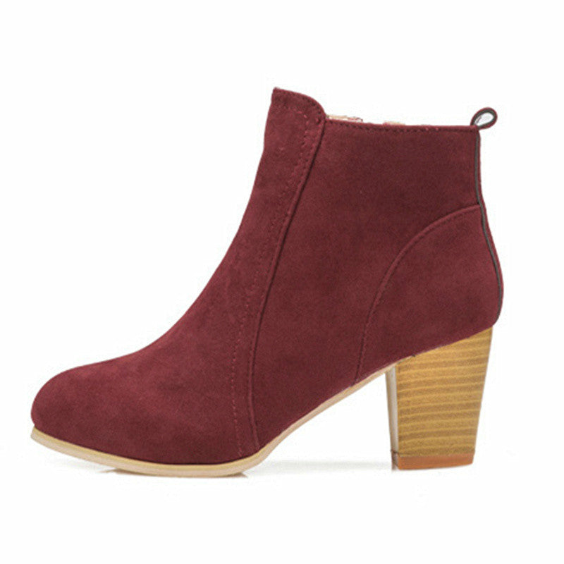 Women’s Ankle Boots – Faux Suede Block Heel