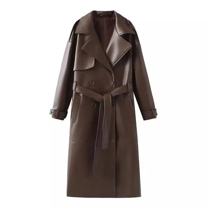 Women’s Long Faux Leather Trench Coat