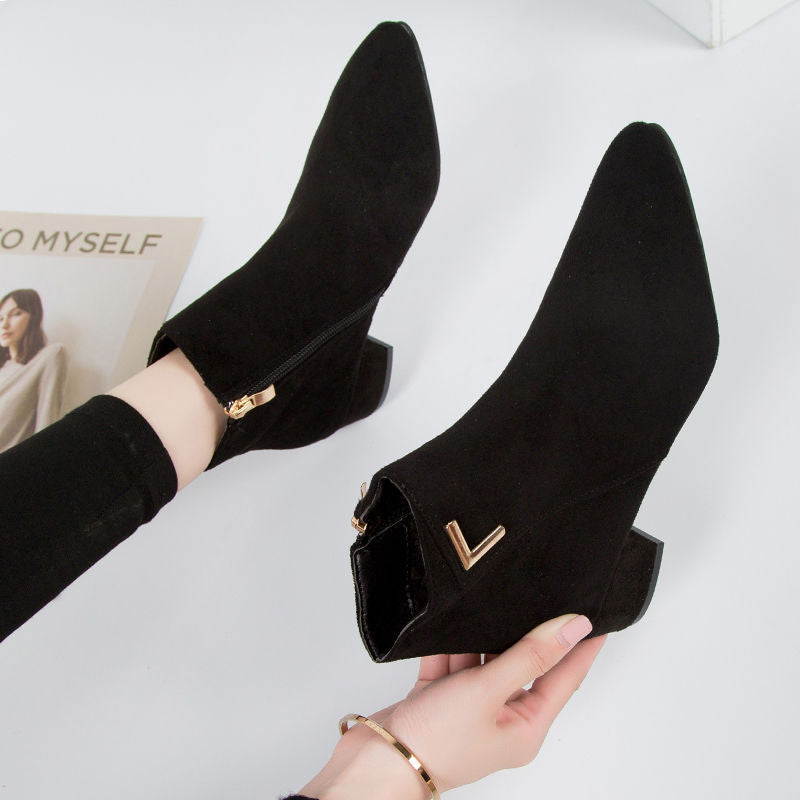Women’s Suede Ankle Boots – Block Heel Elegance