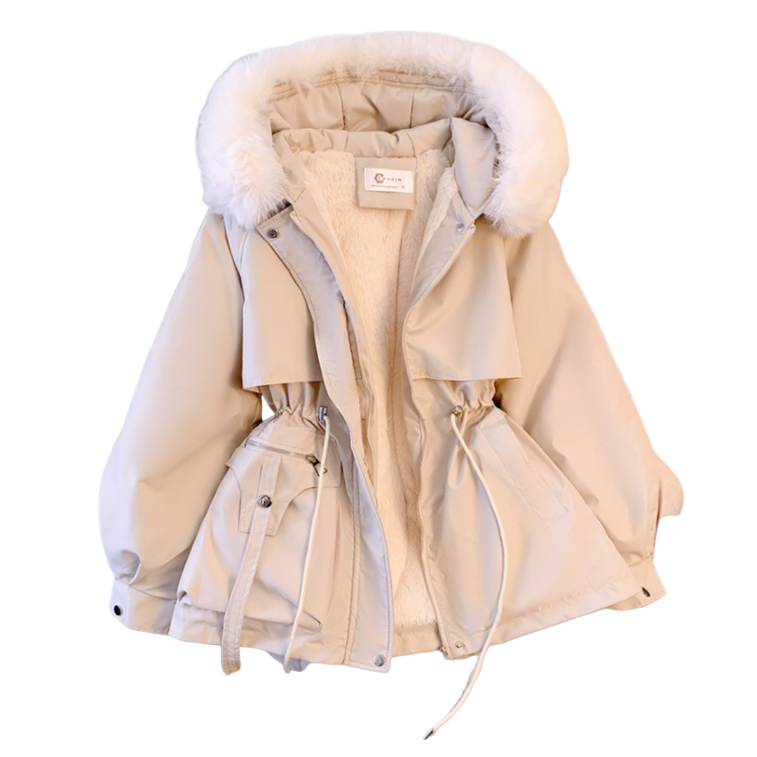Women’s Beige Faux-Fur Hooded Parka – Warm Winter Jacket