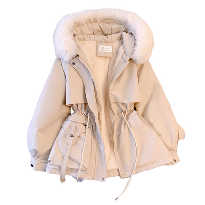 Women’s Beige Faux-Fur Hooded Parka – Warm Winter Jacket