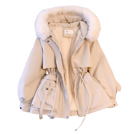 Women’s Beige Faux-Fur Hooded Parka – Warm Winter Jacket