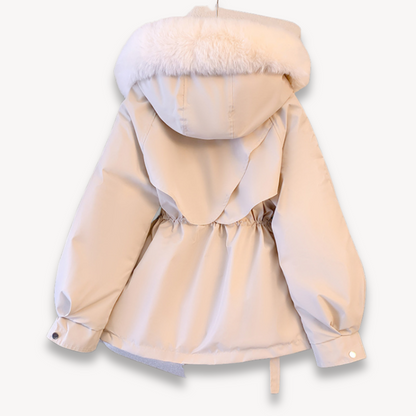 Women’s Beige Faux-Fur Hooded Parka – Warm Winter Jacket