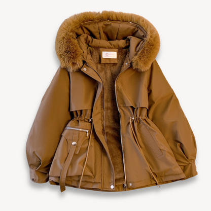 Women’s Beige Faux-Fur Hooded Parka – Warm Winter Jacket